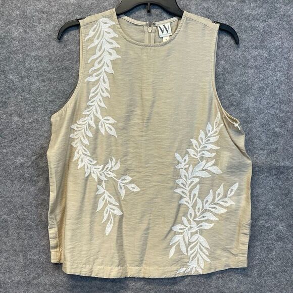 NWT WORTHINGTON Tops Women’s Large Tan Linen Blend Sleeveless Embroidered Blouse - Picture 1 of 15